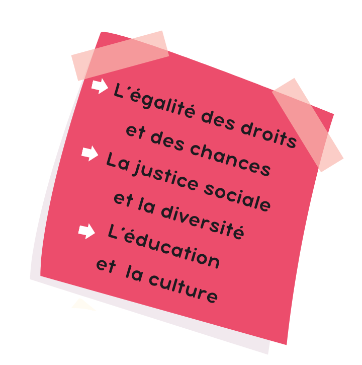 L'égalité des droits et des chances. La justice sociale et la diversité. L'éducation et la culture